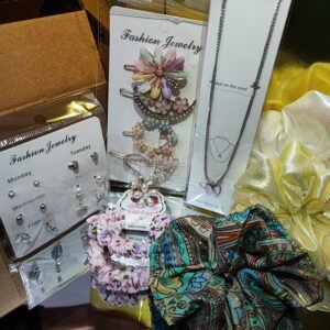 Hair Scrunchies, Pins, Earrings Set, and a Butterfly Charm Pendant, Womengems, Women gems